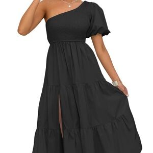 Boho Summer One Shoulder Smocked Midi Dress